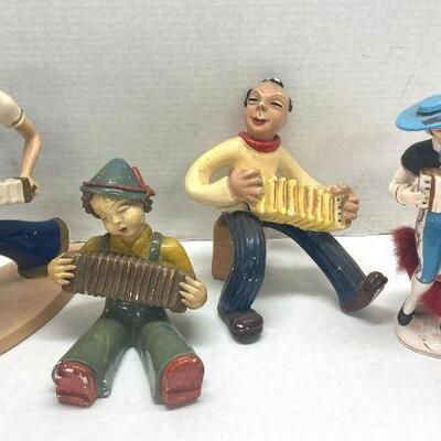 453. Vintage Lot of Porcelain Accordion Player Statues 