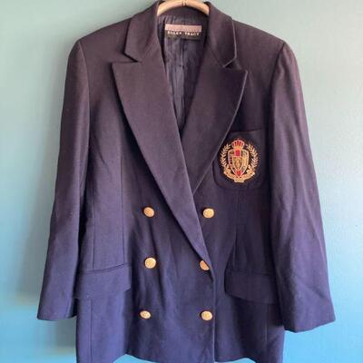 487. Vintage Linda Allard for Ellen Tracy Double Breasted School Crest Blazer