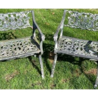 RARE Pair Of Early 19th CENTURY ENGLISH CAST IRON Garden/Throne Chairs
