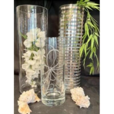 TRIO OF DECORATIVE GLASS VASES 