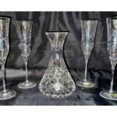 Timeless WATERFORD DECANTER And CHAMPAGNE GLASSES  