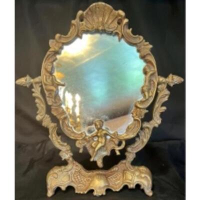 Vintage Mid-Century ITALIAN BRONZE Vanity MIRROR  With Cherubs