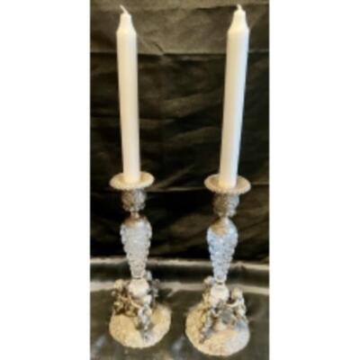 Extremely RARE Pair Of 19th C. GERMAN SILVER And LOBMEYR CUT CRYSTAL CANDLESTICKS