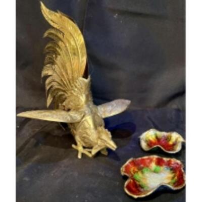 Fighting Cockerel BRASS ROOSTER Sculpture With Etched Detailing 