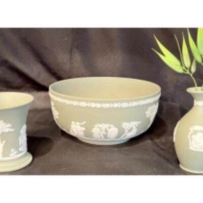 Vintage WEDGWOOD JASPERWARE Celadon Green And Cream Unglazed Collection