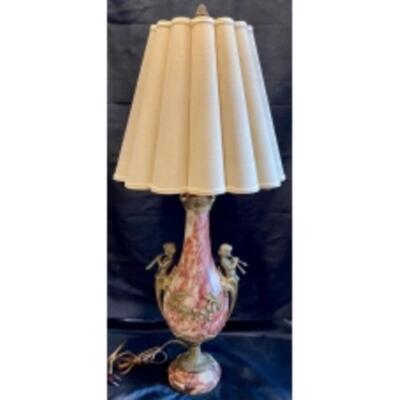 SUPERB ANTIQUE LOUIS XVI STYLE MARBLE TABLE LAMP With BRASS CHERUBS