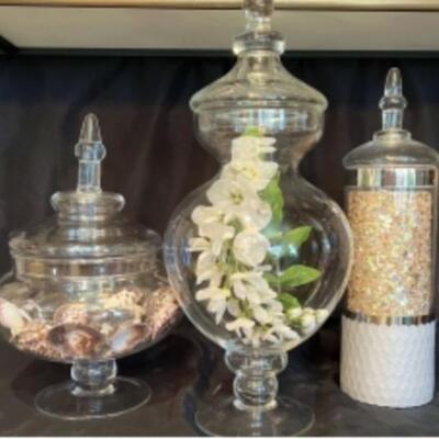 Set Of Matched DECORATIVE GLASS URNS Filled With Goodies