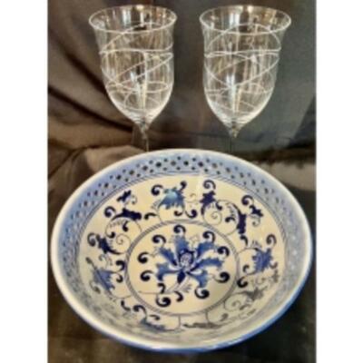 PIERCED BLUE AND WHITE BOWL And NAMBE
