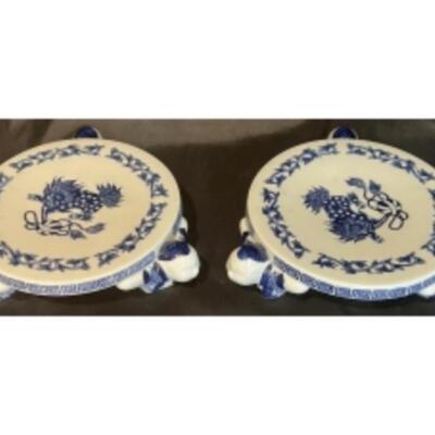 Blue & White TAKAHASHI Hand Painted Tri-Footed Plates