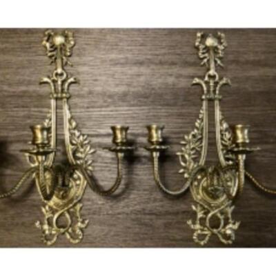 Antique 1900's THREE ARM VICTORIAN GOLD SCONCES 