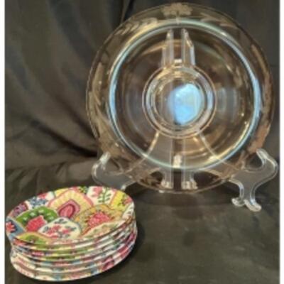 Vintage Candy PINK DEPRESSION GLASS And LIMOGES FRANCE Philippe DESHOULLERES LOURIOUX Set Of Canape Plates