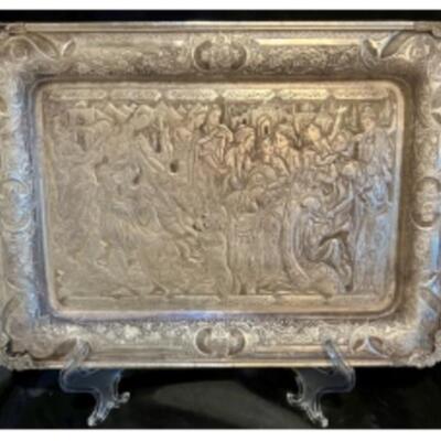REMARKABLE HAFEZ Antique PERSIAN SILVER Footed TRAY With Handles, With 84 Zolotnick Mark