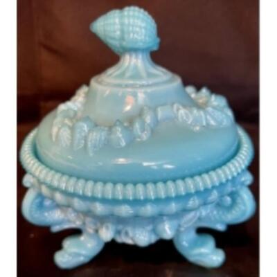PORTIEUX & VALLERYSTHAL RARE Antique Opaline Dolphin Butter Box 