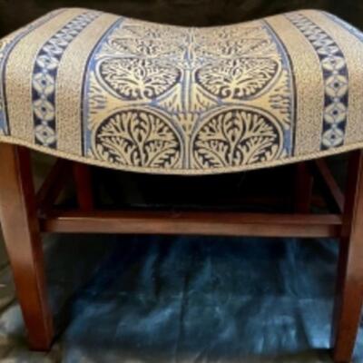 CUSTOM MADE Blue & White Upholstered BENCHSTOOL