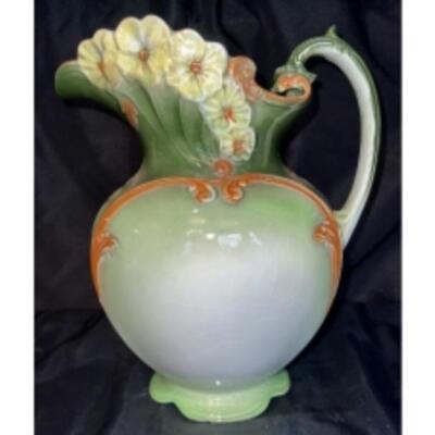 Majestic Vintage MAJOLICA PITCHER With Dogwood Blossoms
