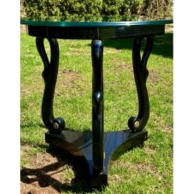 French Directoire Style GUERIDON SIDE TABLE With Glass Top And Swan Motifs