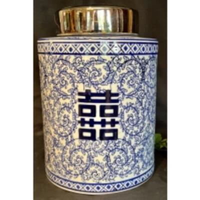 Blue & White Porcelain "Double Happiness" Tea Canister