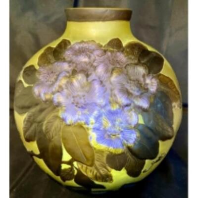 EMILE GALLE Antique Bellied CAMEO GLASS Clematis Flower Vase