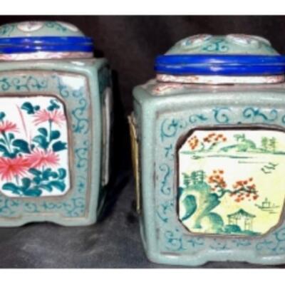Antique/Vintage Chinese YIXING Hand Painted TERRACOTTA POTTERY