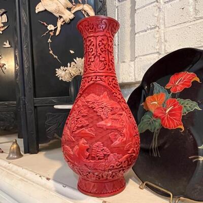 Vintage Cinnabar Vase. 
