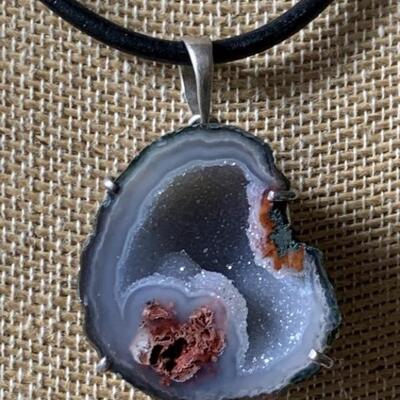 Geode Crystal Necklace w/ Sterling Silver &