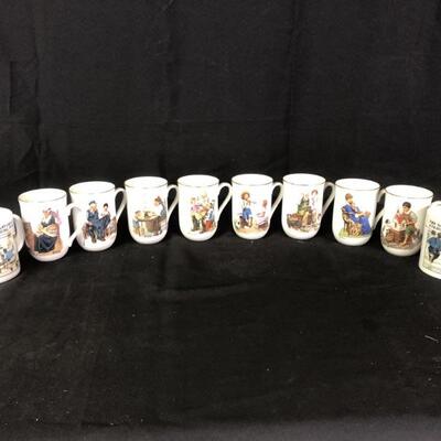 (10) Norman Rockwell Coffee Mugs - 2 Mismatched