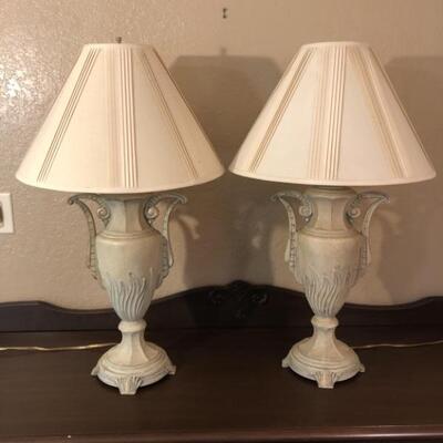 Pair of Cream Urn Table Lamps with Shades