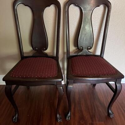 (2) Vintage Chippendale Style Side Chairs with Ball & Claw Feet