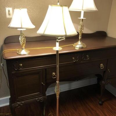 (3) Set of Brass-Look Lamps: 2- Table & 1- Floor