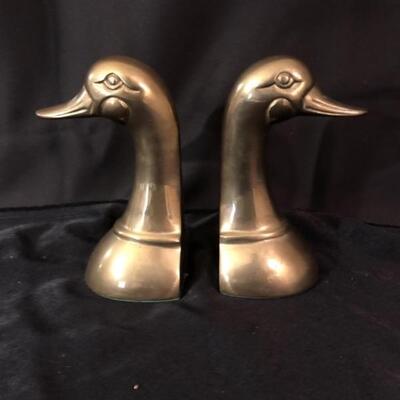 (2) Vintage Brass Duck Head Bookends, Taiwan