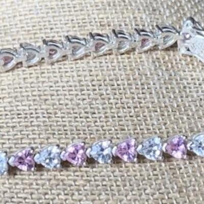 Sterling Silver Bracelet w/ Pink and White Stones