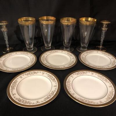(5) Royal Doulton Belmont China Plates, England +
(4) Vintage Crystal Iced Tea Footed Tumblers w/ 22K Gold Trim
(2) Vintage Crystal...