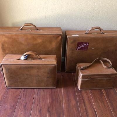 (4) Vintage Set of Leather Suitcases by Hartmann