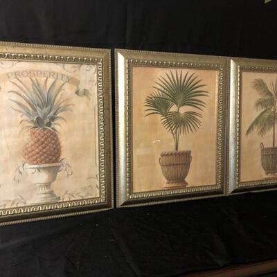 Trio of Tropical Palm & Pineapple Prints, 25 x 20