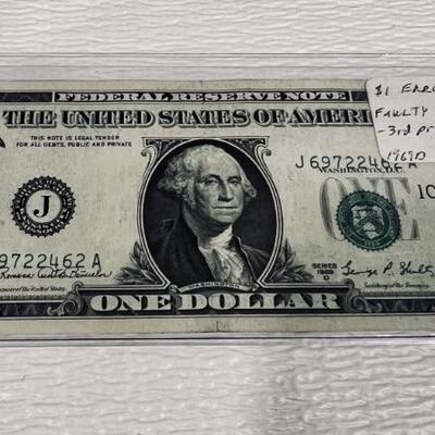 1969 D Faulty Alignment Federal Reserve Note