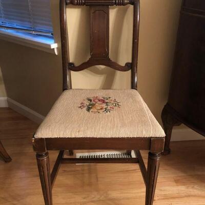 Antique Chair with Needlepoint Cushion.