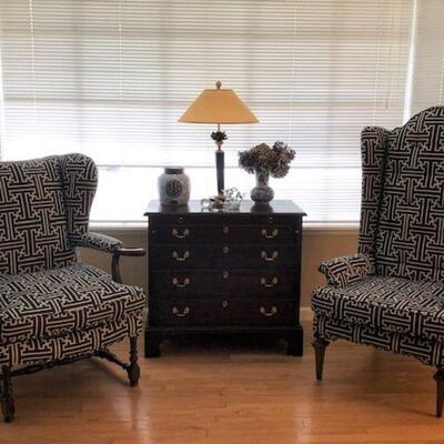 Wing Chairs and Chest of Drawers
