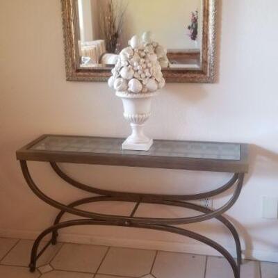 vintage metal.and glass entry table