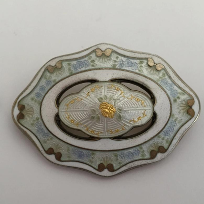 Antique ChamplevÃ© Enamel Sterling Brooch