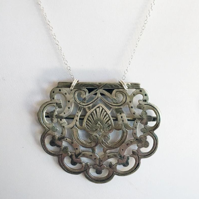Vintage Silver Scottish Buckle Pendant on Sterling Chain, Necklace