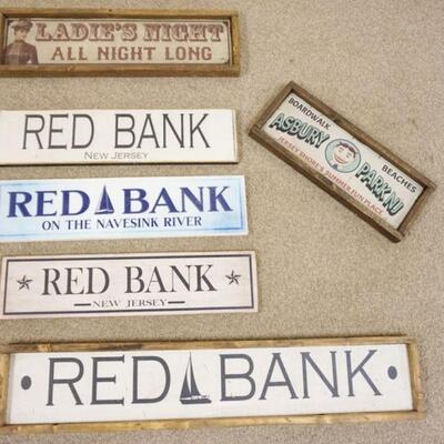 1270	GROUP OF DECORATIVE CONTEMPORARY WOOD NEW JERSEY SHORE SIGNS, LARGEST IS APPROXIMATELY 7 1/2 IN X 37 1/4 IN
