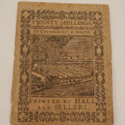 1150	1773 COLONIAL TWENTY SHILLINGS *TO COUNTERFEIT IS DEATH* HALL & SELLERS
