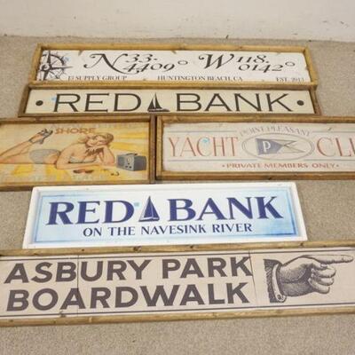 1271	GROUP OF DECORATIVE CONTEMPORARY WOOD SHORE SIGNS, LARGEST IS APPROXIMATELY 9 3/4 IN X 49 1/2 IN
