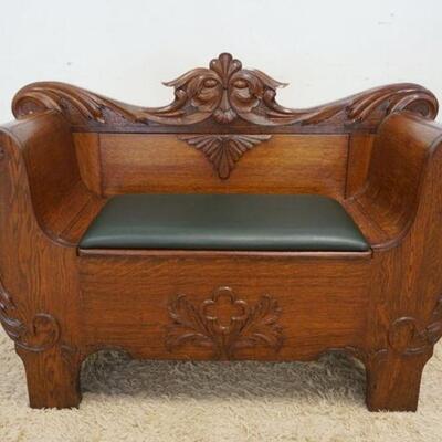 1016	ORNATE HALL BENCH W/LIFT SEAT FOR STORAGE & SCROLLED ARM, APPROXIMATELY 50 IN WIDE X 18 IN X 36 IN HIGH
