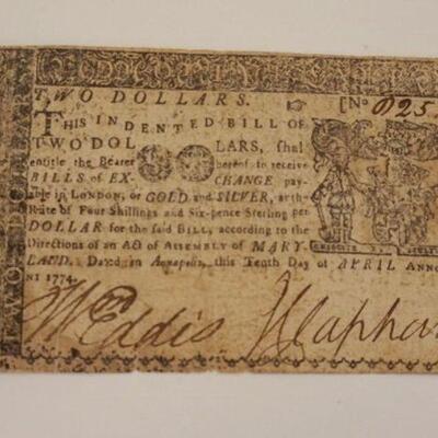 1153	1774 MARYLAND ANAPOLIS COLONIAL CURRENCY TWO DOLLARS, A.C. & F. GREEN
