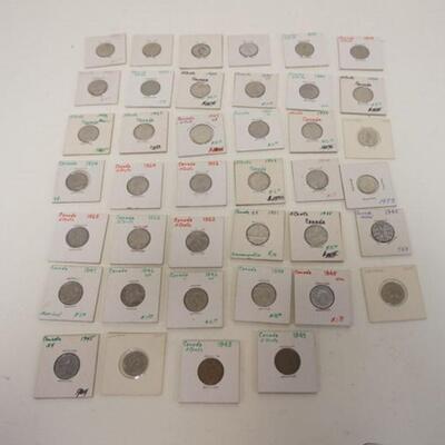 1297	CANADIAN 5 CENT COINS, COLLECTION OF 40 INCLUDING 7 QUARTERS, 2-50 CENT PIECES & 3-10 CENT PIECES, W/4 CANADIAN PROFF SETS, 1968,...