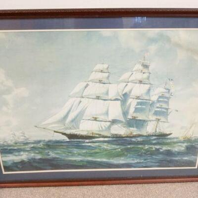 1273	LARGE FRAMED & MATTED SHIP PRINT, APPROXIMATELY 32 IN X 42 IN
