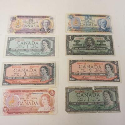 1287	LOT OF CANADIAN PAPER MONEY, BANK OF CANADA, 10, 5, 2, & ONE DOLLAR NOTES
