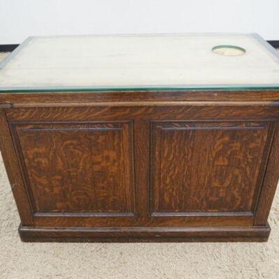 1039	ANTIQUE GLASS TOP STORE COUNTER & CAP W/6 DRAWERS, ONE DOOR & PULL OUT SURFACE, APPROXIMATELY 47 IN X 27 IN X31 IN HIGH
