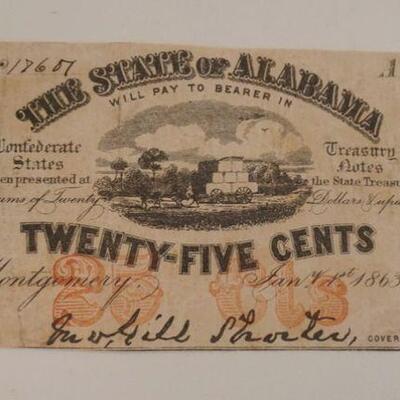 1136	25 CENTS US FRACTIONAL CURRENCY, CIVIL WAR, THE STATE OF ALABAMA 1863
